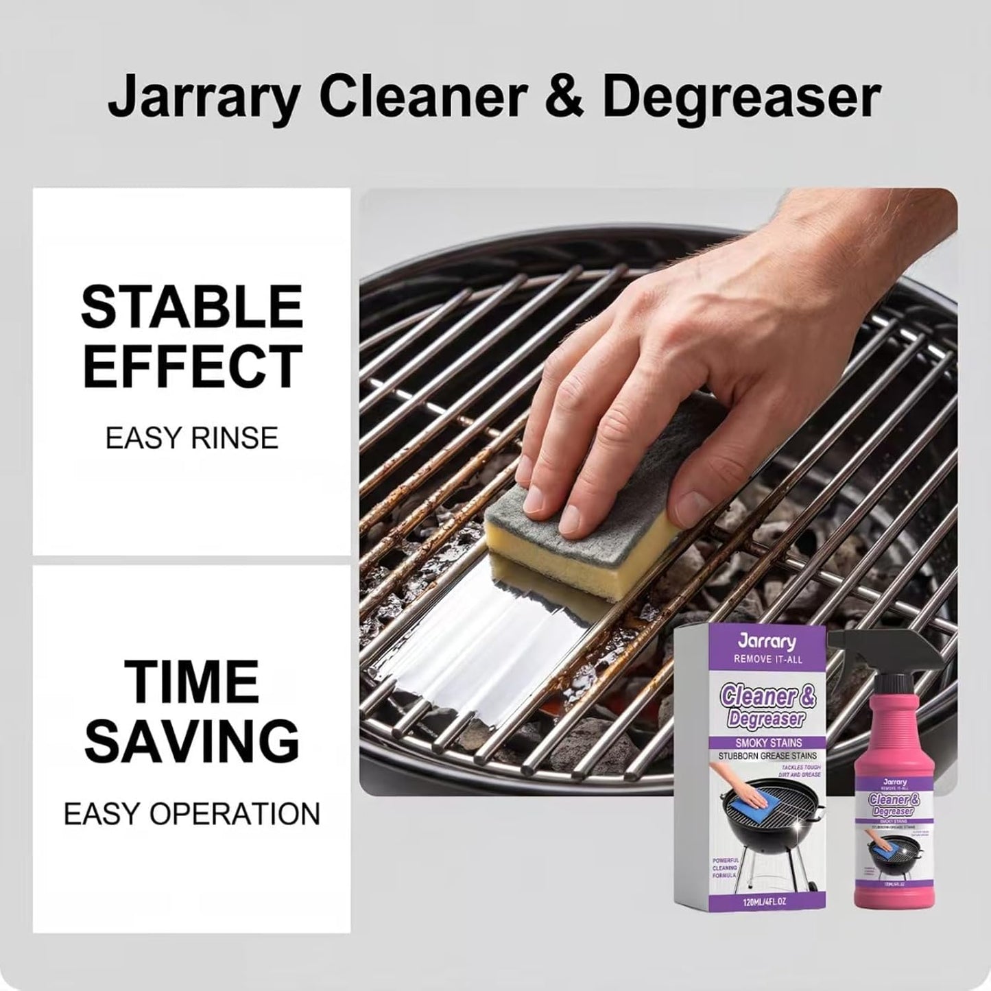 Fast-Acting Heavy-Duty Grill Degreaser Spray, BBQ Grease Cleaner for Outdoor Grills, Smokers, Grates, Removes Stubborn Carbon & Grease (3pcs)