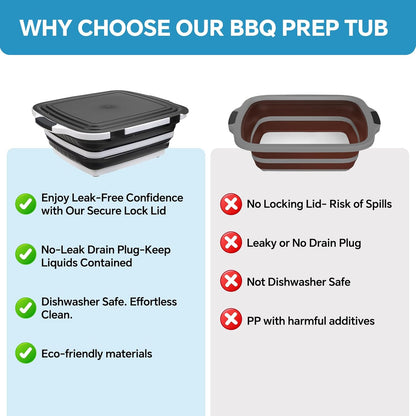 XUDAKAIXIN Collapsible BBQ Prep Tub for Meal Prep, Marinating,Food Storage, picnics, camping, barbecues,cutting fruits and vegetables - Includes Cutting Board and Locking Lid,(X-Large) Black