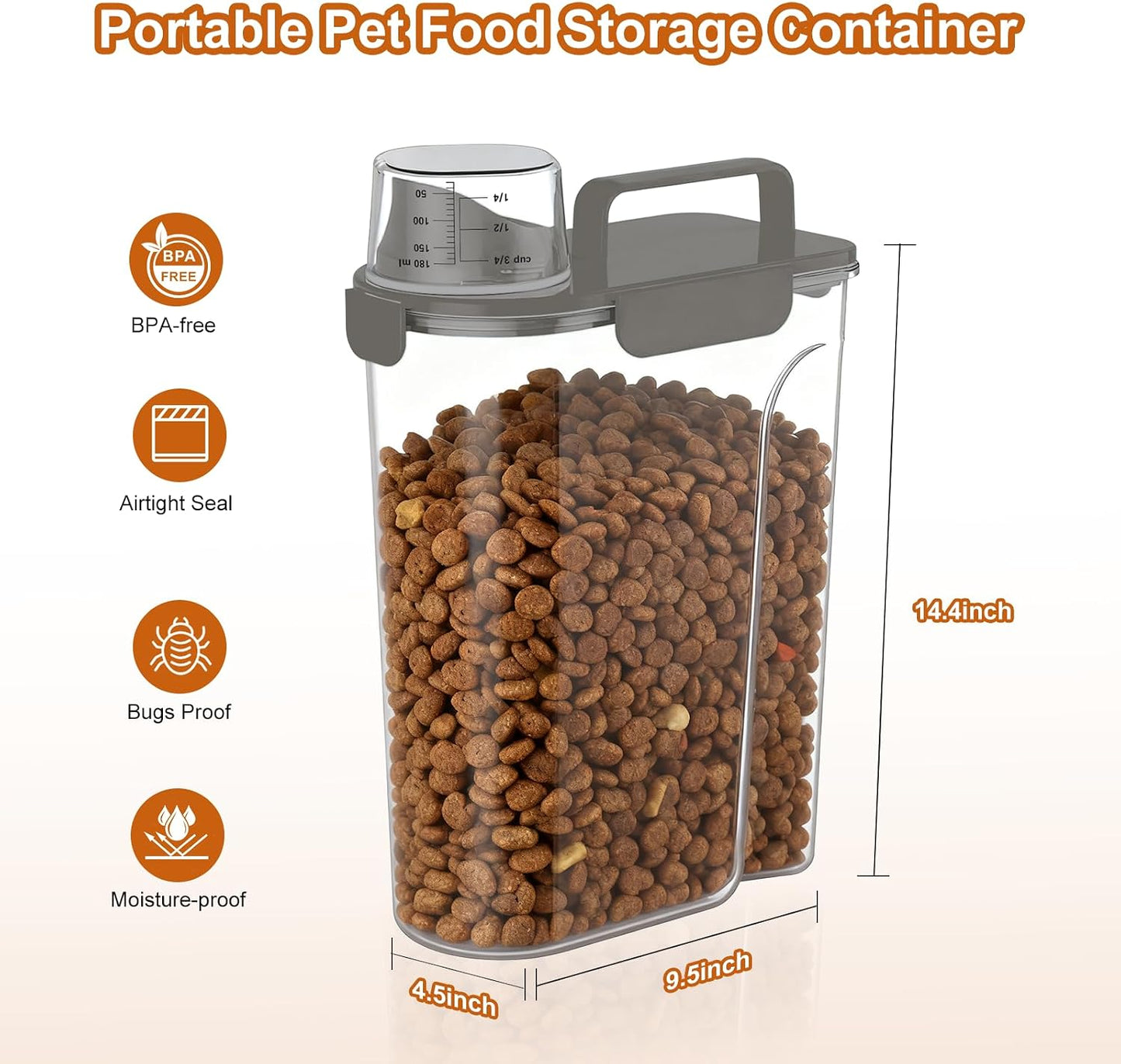 Uppetly Dog Cat Food Storage Container, 5-7Lbs Pet Food Containers, Airtight Cat Food Container with Portable Handle & Measuring Cup, Small Animal Dry Food Dispenser for Dogs, Cats and Birds Green