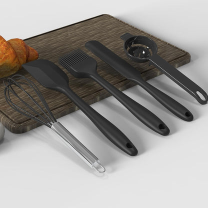oannao Large Silicone Cooking Utensils Set - Heat Resistant Kitchen Utensils,Turner Tongs,Spatula,Spoon,Brush,Whisk,Stainless Steel Cooking Tool for Nonstick Cookware,Dishwasher Safe (Khaki)