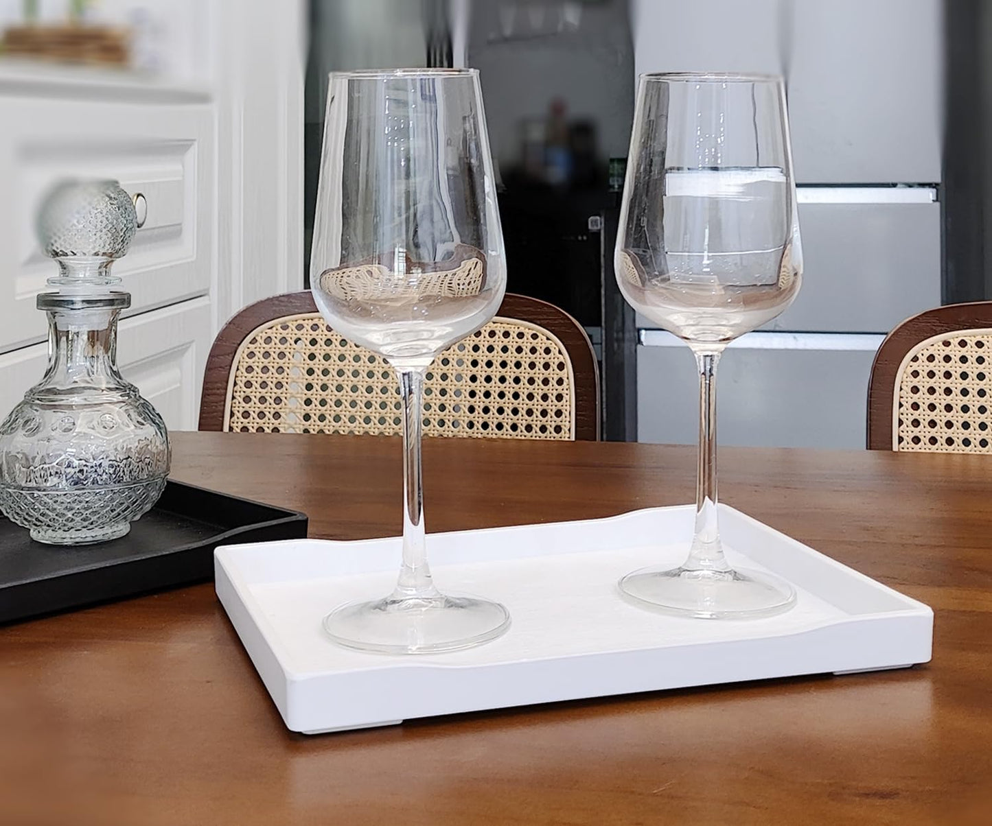White Serving Tray (13.5 x 9.6 inch) for Serving Accessory, Elegant & Stackable Plastic Tray for Spa, Coffee, Drinks, Tea, Bar, Party, Seasoning, Perfume and Display Use.
