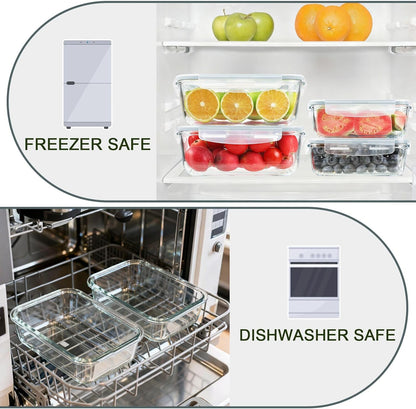 KOMUEE 4 Pack 63oz+27oz Large Glass Food Storage Containers Set with Airtight Lids, BPA-Free, Meal Prep Containers for Storing, Freezer, Microwave and Oven Safe