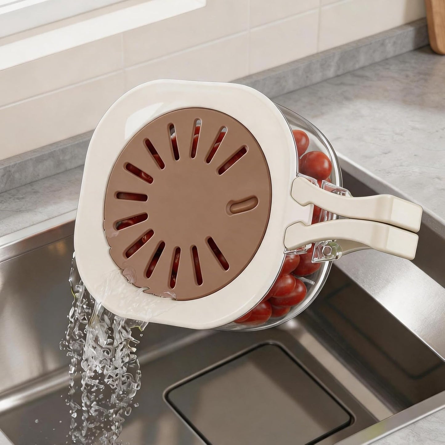 Colander Strainer Fridge Organizer Storage Container with Switchable Lid, Fruit Veggie Wash Basket and Draining Bowl, Single Vegetable Keeper Bin for Refrigerator