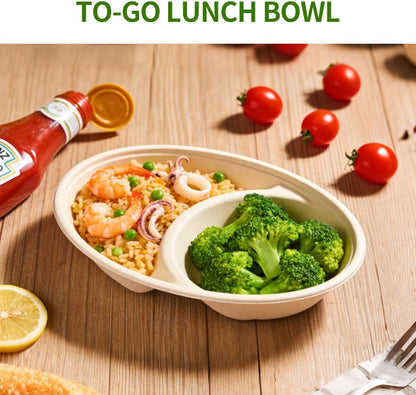 2 Compartment Bowls Disposable 100 Pack, Chip and Dip Bowl Disposable Divided Bowls for Chips and Salsa Serving