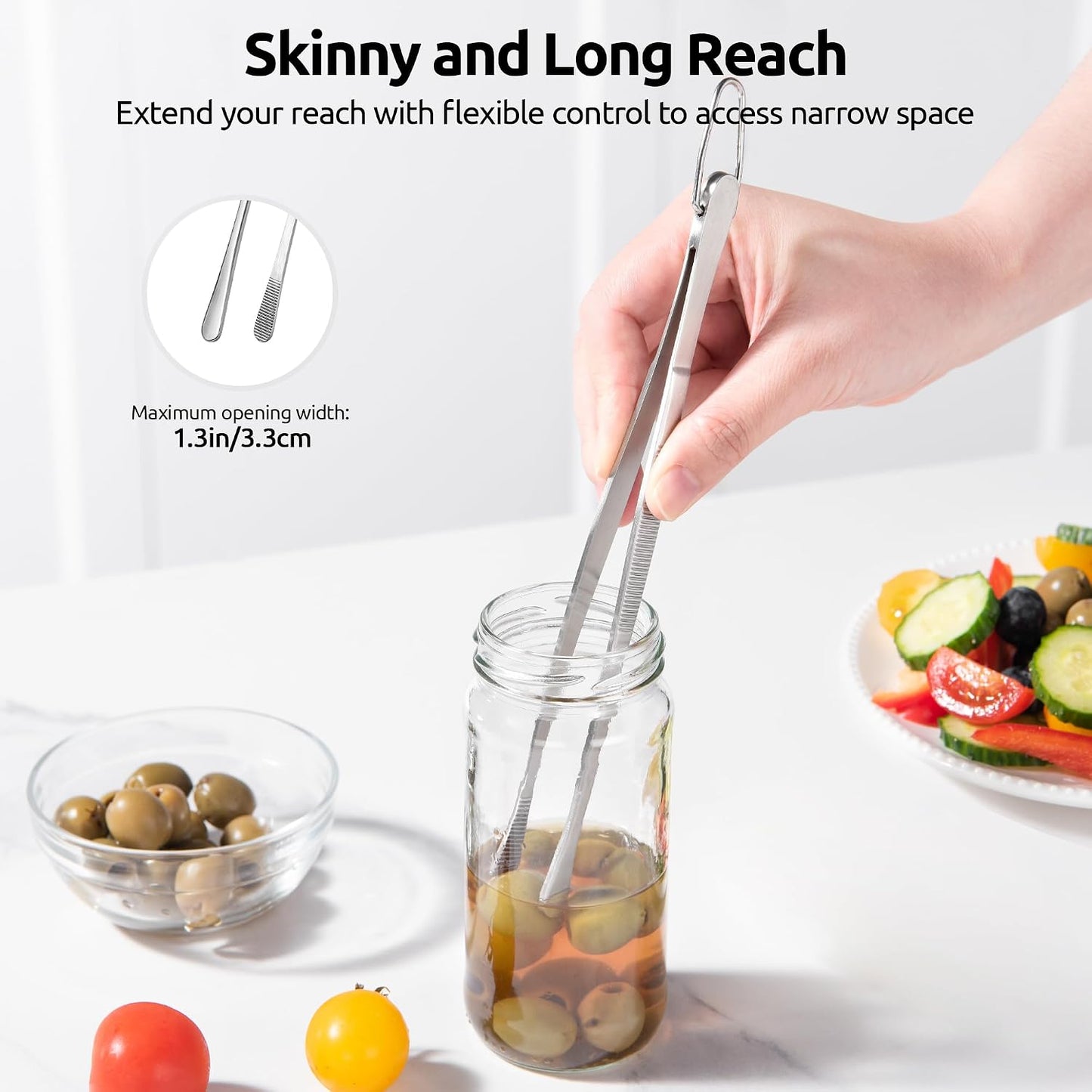 U-Taste 8"+10"+12" Kitchen Cooking Tweezer: 18/8 Stainless Steel Food-Grade Metal Food Tong, Flexible Pinching, Seamless-Welding and Sturdy for Serving Grilling Frying, Plating, Feeding (Pointed Tip)