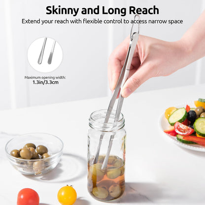 U-Taste 8"+10"+12" Kitchen Cooking Tweezer: 18/8 Stainless Steel Food-Grade Metal Food Tong, Flexible Pinching, Seamless-Welding and Sturdy for Serving Grilling Frying, Plating, Feeding (Pointed Tip)