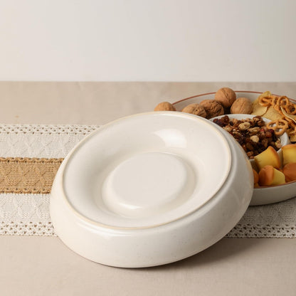 Ceramic Chips and Dip Serving Tray: 12 Inch Large Divided Bowls Set for Salsa, Veggies & Dip, Appetizers, Snacks, Fruit, Candy, Free-Form Serving Dish Platter for Parties Hosting & Entertaining