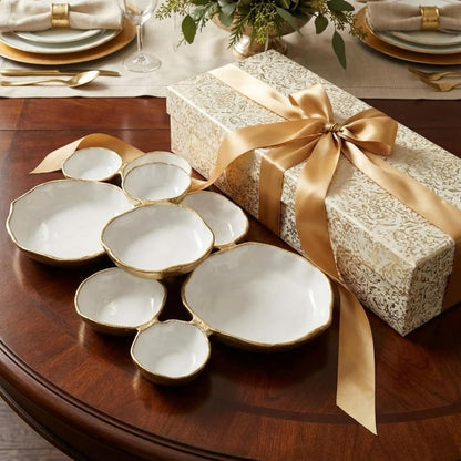 9 Cluster Decorative Bowls Bright Gold Brass Snack Tray Bowl Chip & Dip Serving Piece Strong Brass Centerpiece Beautiful Room Accent & Entertaining Parties Home Decor Wedding Gifts 22 Inch Decorative
