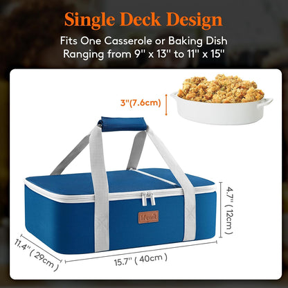 Lifewit Insulated Double Decker Casserole Carrier for Hot or Cold Food, Casserole Dish Carrying Case, Lasagna Holder for Potluck Parties, Picnic and Cookouts, Fits 9"x13" Baking Dish, Grey