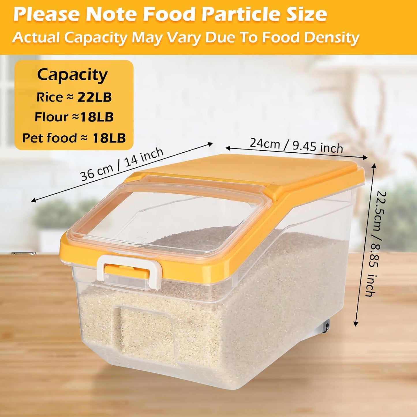 Sunnyray 4 Pcs Rice Storage Container 22 lb Airtight Flour Container with Wheels Measuring Cup Clear Pet Food Cube Dog Cat Birds Food Bin Grain Cereal Organizer Box for Dry Baking Supplies(White Lid)