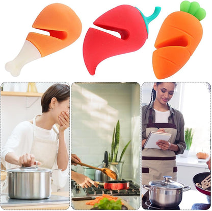 Pot Lid Lifter Silicone Chili Pepper - Spill Proof Device | 3 Pack