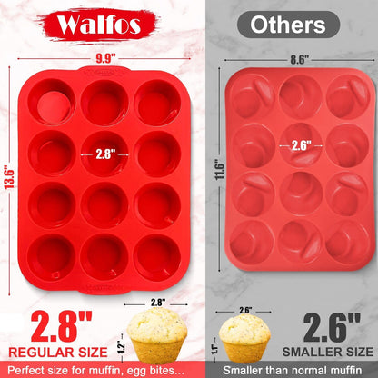 Walfos Silicone Muffin Pan - 12 Cups Regular Silicone Cupcake Pan, Non-stick Great for Making Muffin Cakes, Tart, Bread - BPA Free and Dishwasher Safe