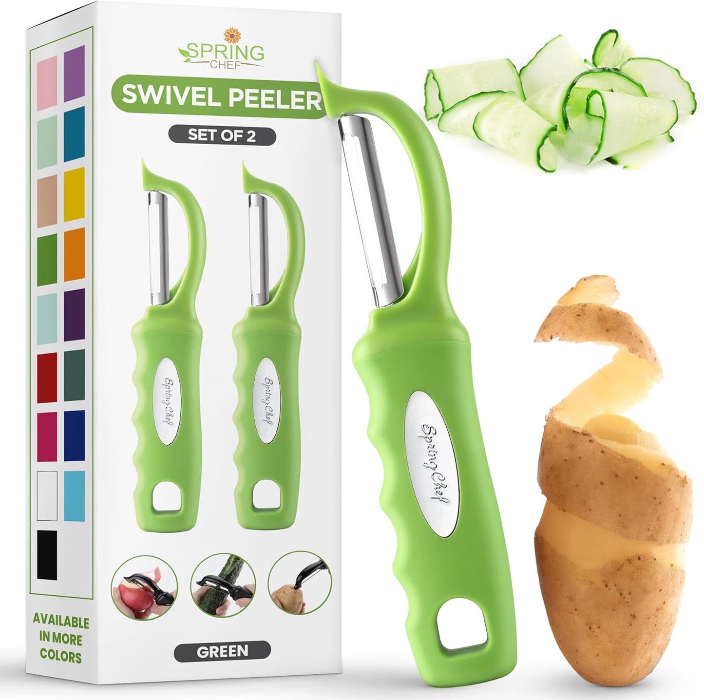 Spring Chef Premium Swivel Vegetable Peeler, Soft Grip Handle and Ultra Sharp Stainless Steel Blades - Perfect Kitchen Peeler For Veggie, Fruit, Potato, Carrot, Apple - Mango