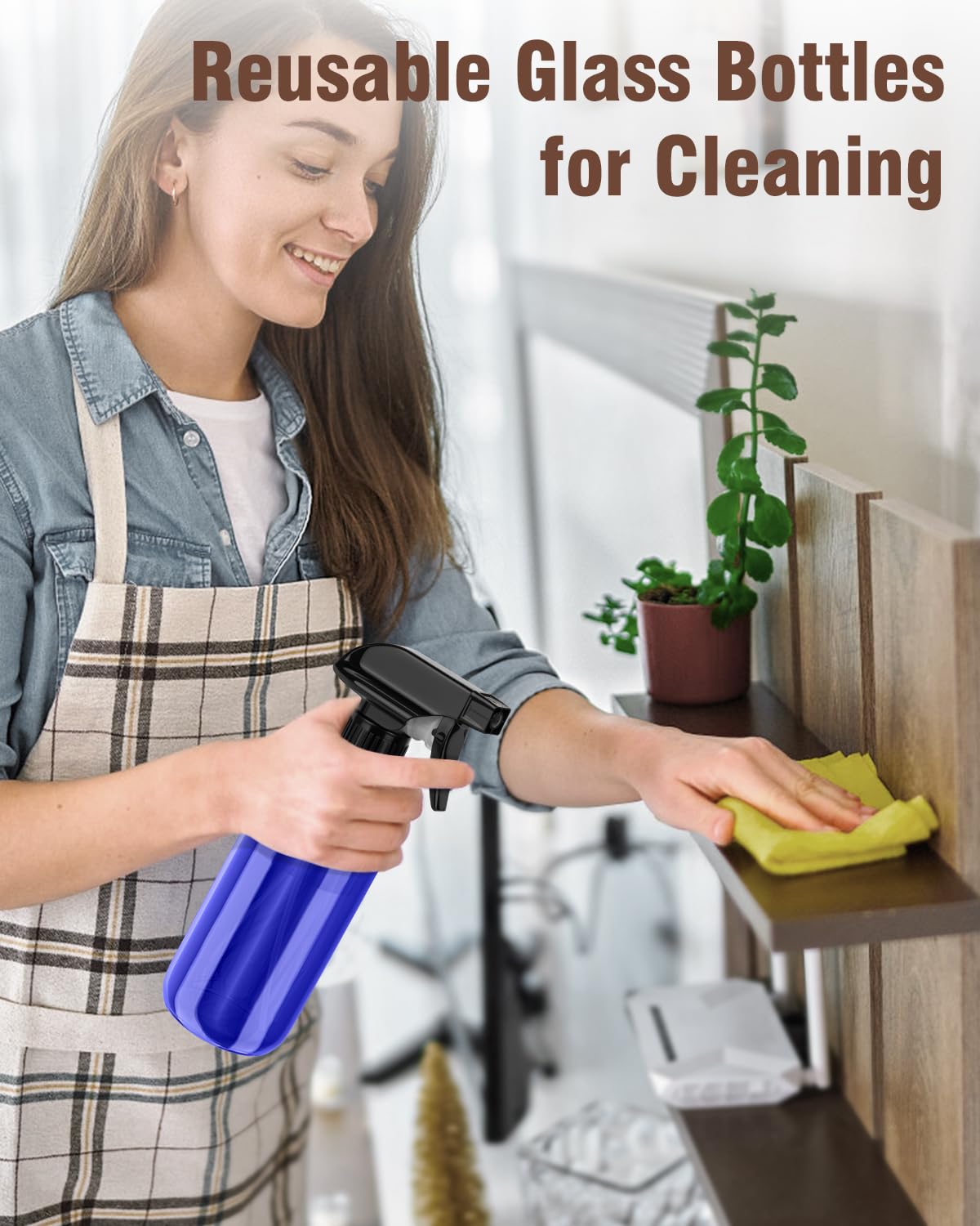 Bontip Glass Spray Bottle 16 oz for Cleaning, Plants (2 Pack, Amber)