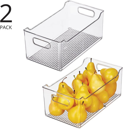 mDesign Modern Plastic Open Front Dip Storage Organizer Bin Basket with Built-In Handles for Kitchen Organizing, Fridge Shelf, Cubby, Cabinet, or Pantry Organization, Ligne Collection - 2 Pack - Clear