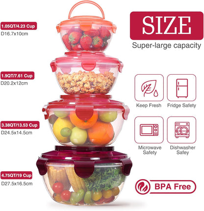 LUXEAR 14 Piece Mixing Bowls with Lids Set, Super Large(6.87-0.21QT) Plastic Nesting Bowls 6 Prep Bowls 6 Lids 2-in-1 Spoon-For Microwave Dishwasher Safe for Preparing Mixing Serving Storing