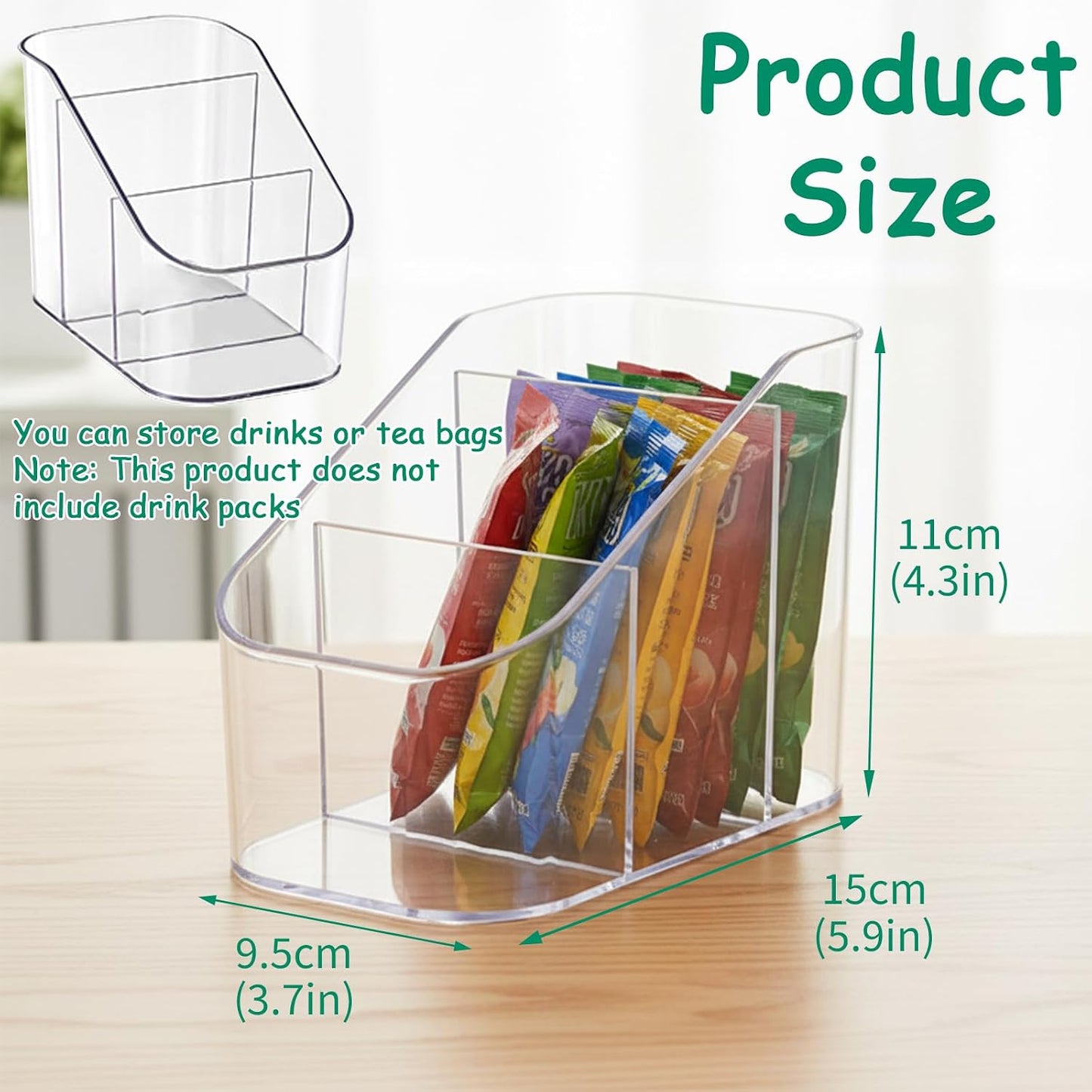 Drink Packet Organizer, Powdered Drink Mix,Powder Packet,Acrylic Water Flavor Packet Organization Container with Removable Dividers for Storage Bins for Kitchen Cabinet, Pantry,Office