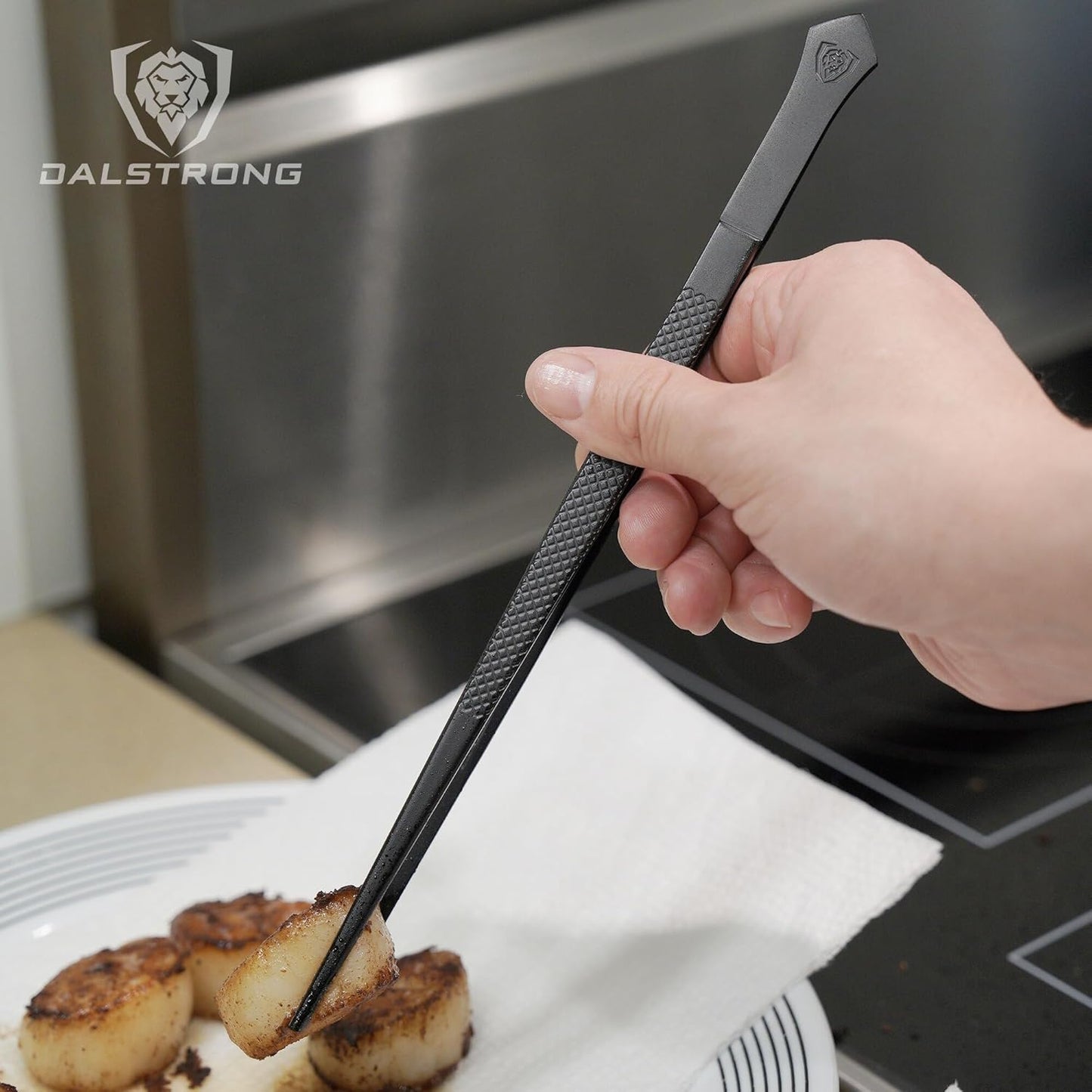 DALSTRONG Chef Tweezers Professional Kitchen Tongs- 12" high-precision Tweezer Tongs for Cooking - Stainless Steel Black w/vTitanium Coating -BBQ, Plating, Multi-use