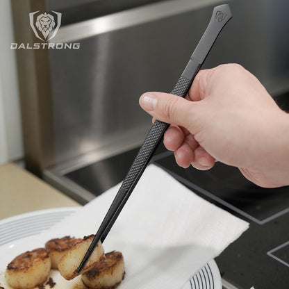 DALSTRONG Chef Tweezers Professional Kitchen Tongs- 12" high-precision Tweezer Tongs for Cooking - Stainless Steel Black w/vTitanium Coating -BBQ, Plating, Multi-use