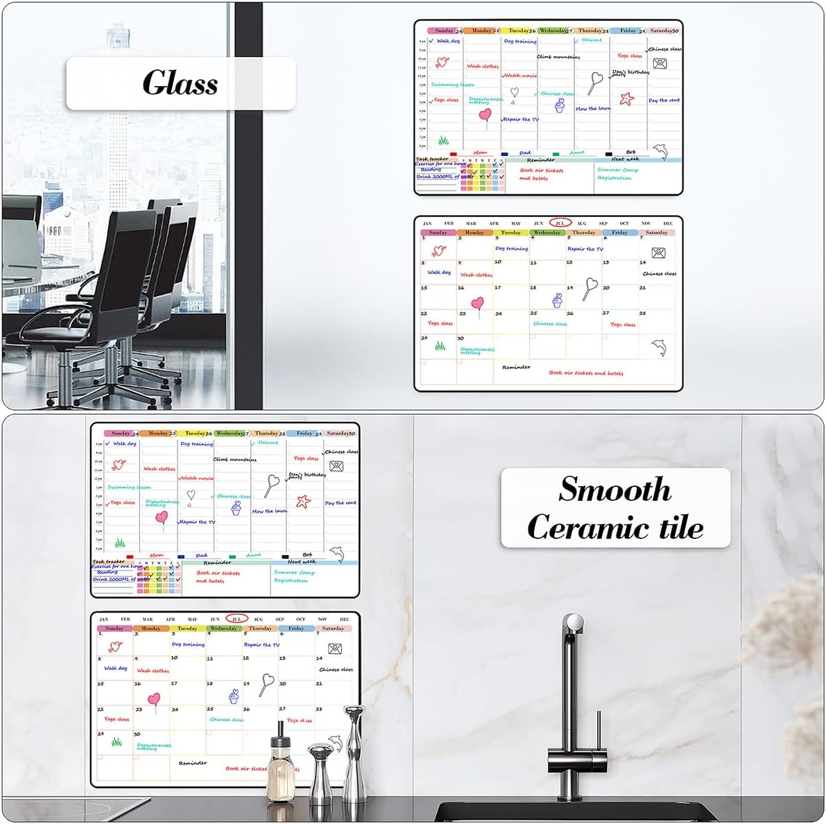 POPRUN Magnetic Weekly Dry Erase Fridge Calendar, 16.9"x11" Whiteboard Planner for Schedule, Shopping Lists, Household Chores, Ideal for Family, Office, Work and Study