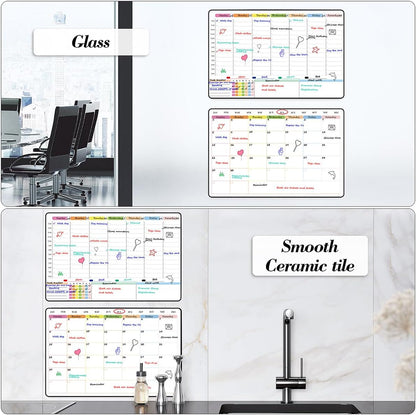 POPRUN Magnetic Weekly Dry Erase Fridge Calendar, 16.9"x11" Whiteboard Planner for Schedule, Shopping Lists, Household Chores, Ideal for Family, Office, Work and Study
