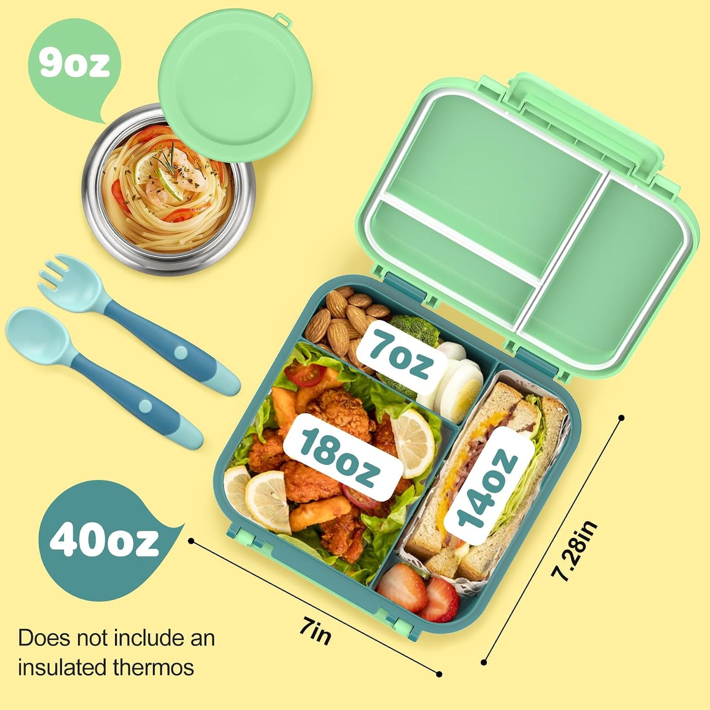 JOOPETALK Bento Lunch Box Set for Kids with 9oz Soup Thermo, Insulated Lunch Bag,Leak-proof BPA-free Lunch Food Container with 3-4 Conpartments for School Travel-Blue