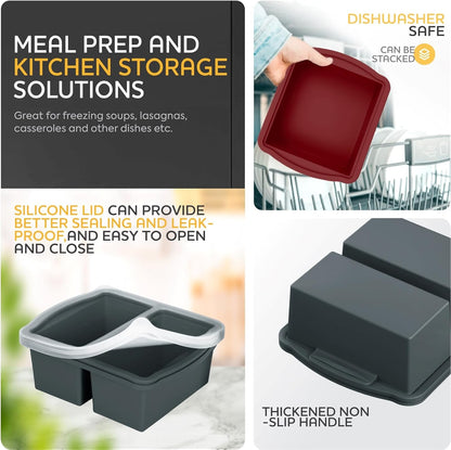 ZIP STANDING Silicone Freezer Trays with Lids, Set of 4 - with 1cup and 2 cup Silicone Freezer Molds for freezing soups, sauces and individual microwave safe