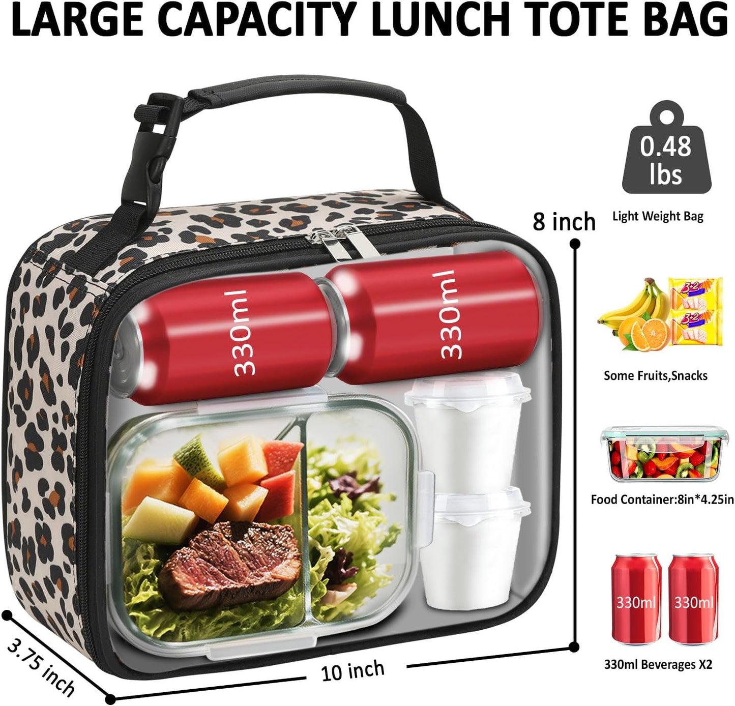 Lunch Box Kids Insulated Lunch Bag for Boys Girls Cute Reusable Lunch Tote Bag Waterproof Portable Thermal Lunch Box Kids for School Picnic Travel Black