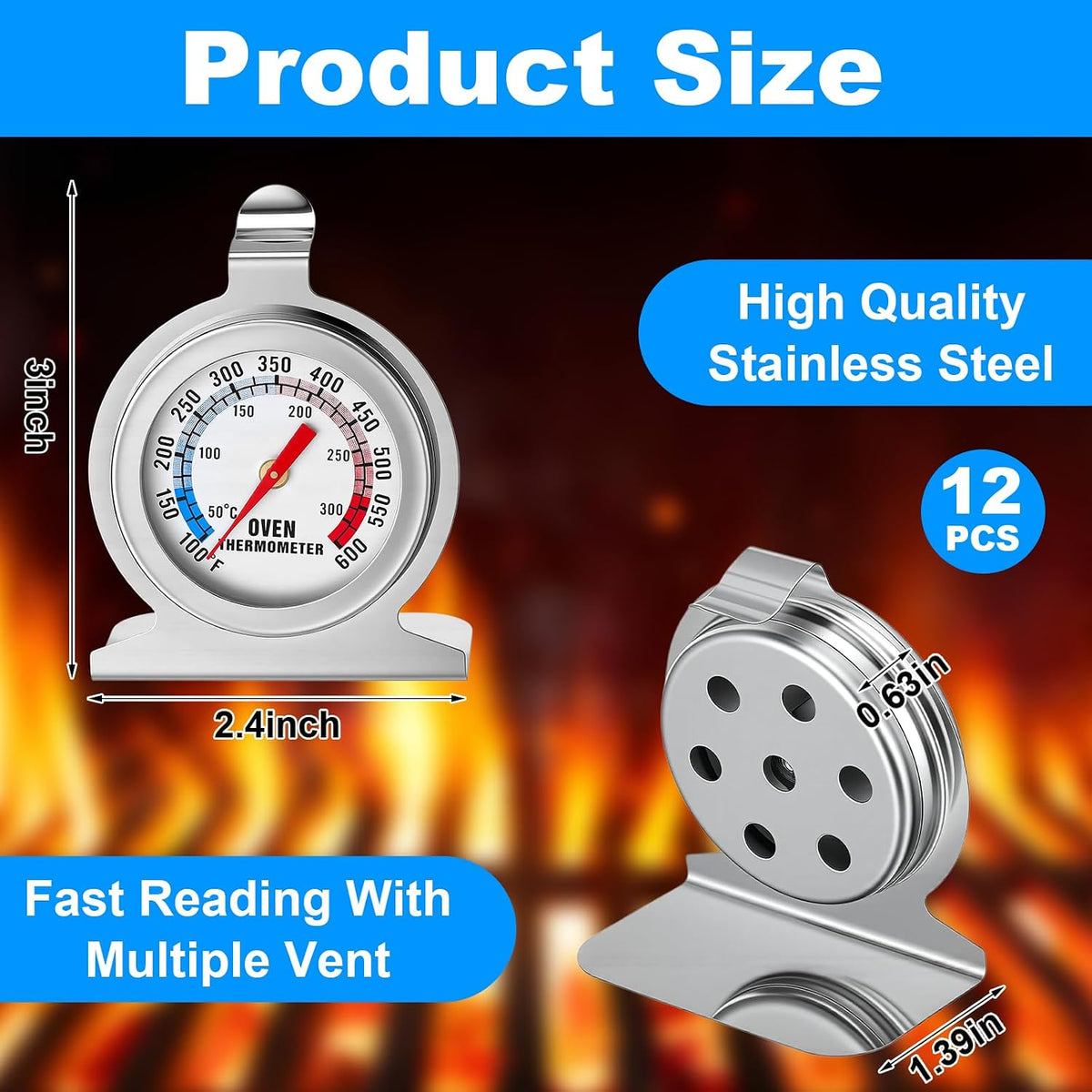 12 Pcs Oven Thermometer for Gas Oven 100-600°F with 431 Stainless Steel