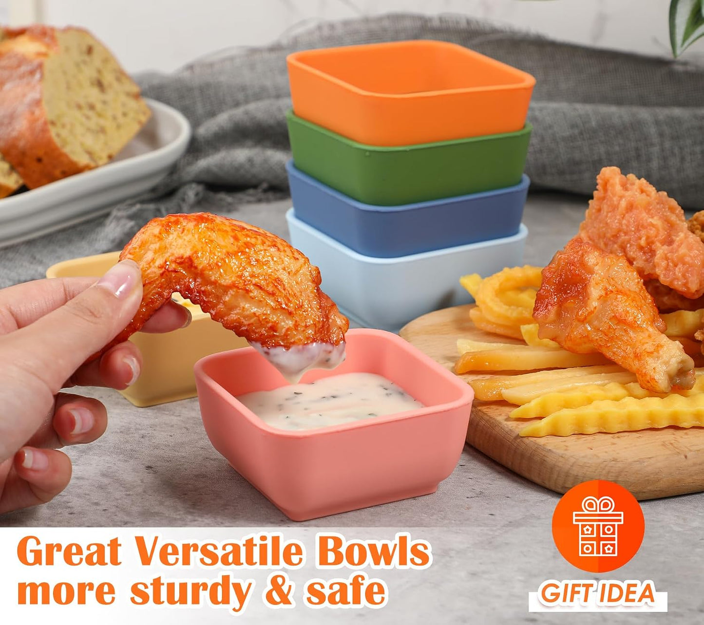 Webake Silicone Dipping Bowls, 3oz Small Pinch Bowls for Cooking Prep, Sauce, Condiment Server, BPA Free Set of 6