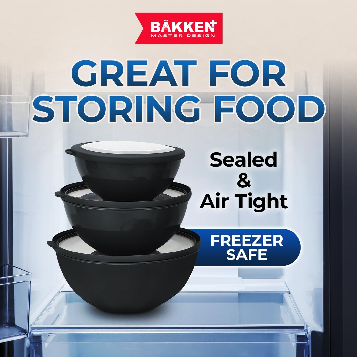 Bakken Master 12 Piece Plastic Nesting Bowls with Lids - Mixing Bowls Set includes 6 Prep Bowls and 6 Lids, BPA-Free, Reusable Meal Prep Containers, Microwave, Freezer & Dishwasher Safe, White Cream