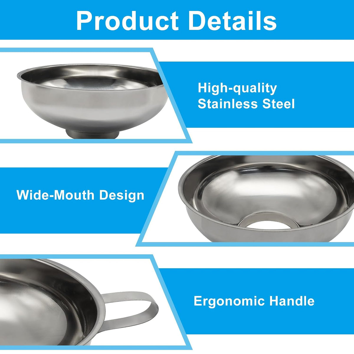 Stainless Steel Wide Mouth Canning Funnel, 2 Pcs