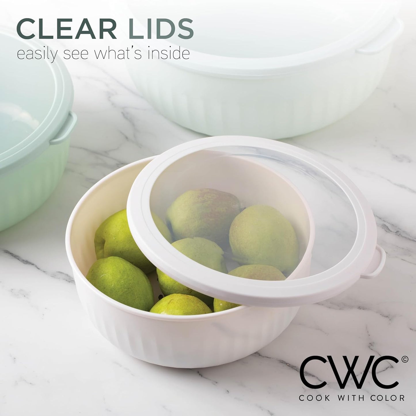 COOK WITH COLOR Prep Bowls with Lids- Wide and Deep Nesting Plastic Small Mixing Bowl Set with Lids, 8 Piece Set - Wide Bowls, Blue