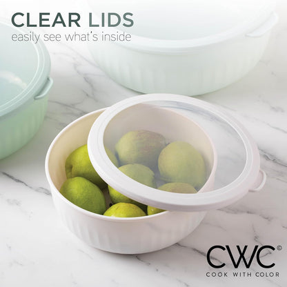 COOK WITH COLOR Prep Bowls with Lids- Wide and Deep Nesting Plastic Small Mixing Bowl Set with Lids, 8 Piece Set - Wide Bowls, Blue