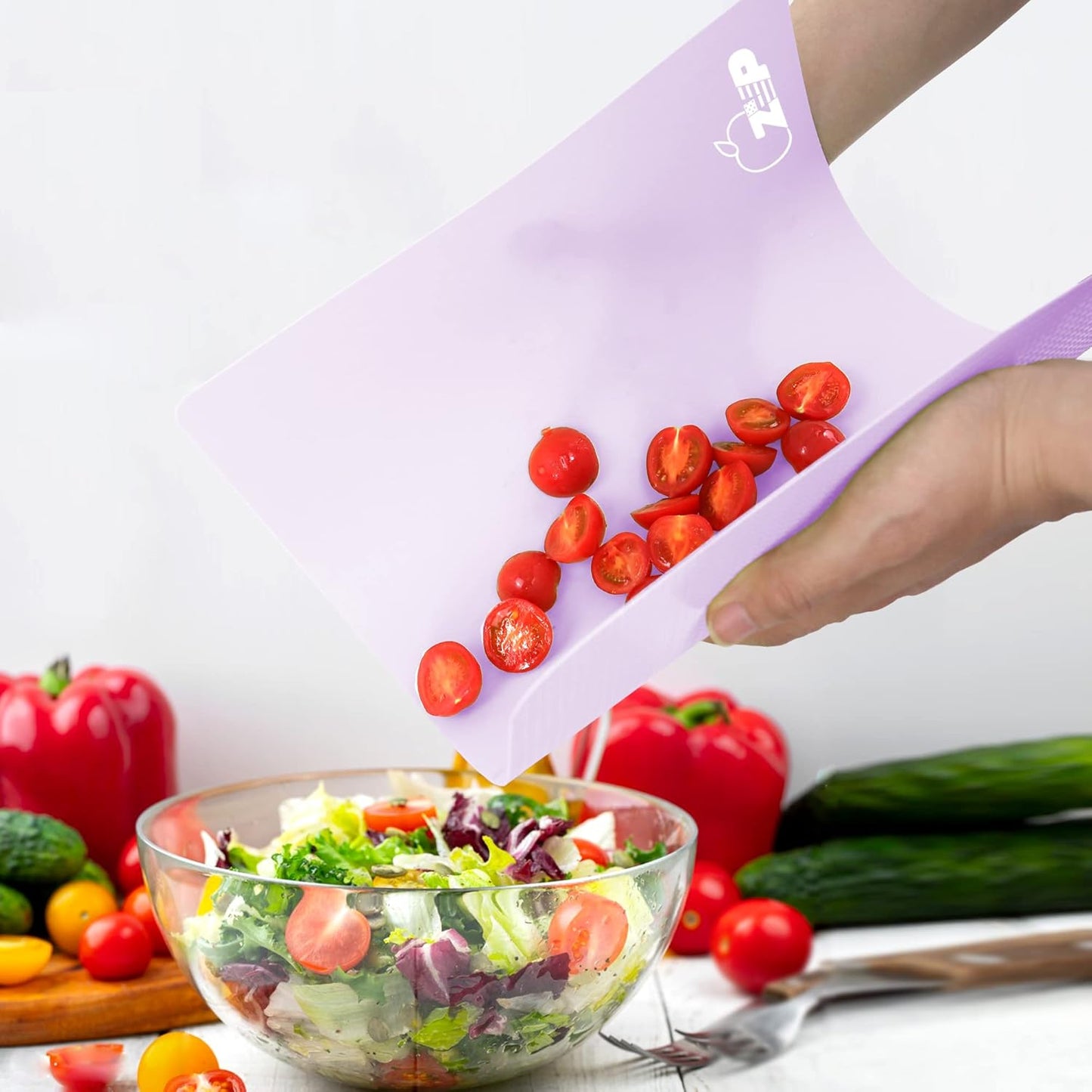 ZVP Flexible Plastic Cutting Board Set of 3 Gradient Color, Colorful Chopping Boards, BPA Free Mats, Non Slip, Dishwasher Safe, 15x12 Inch, Pink Multi-Color