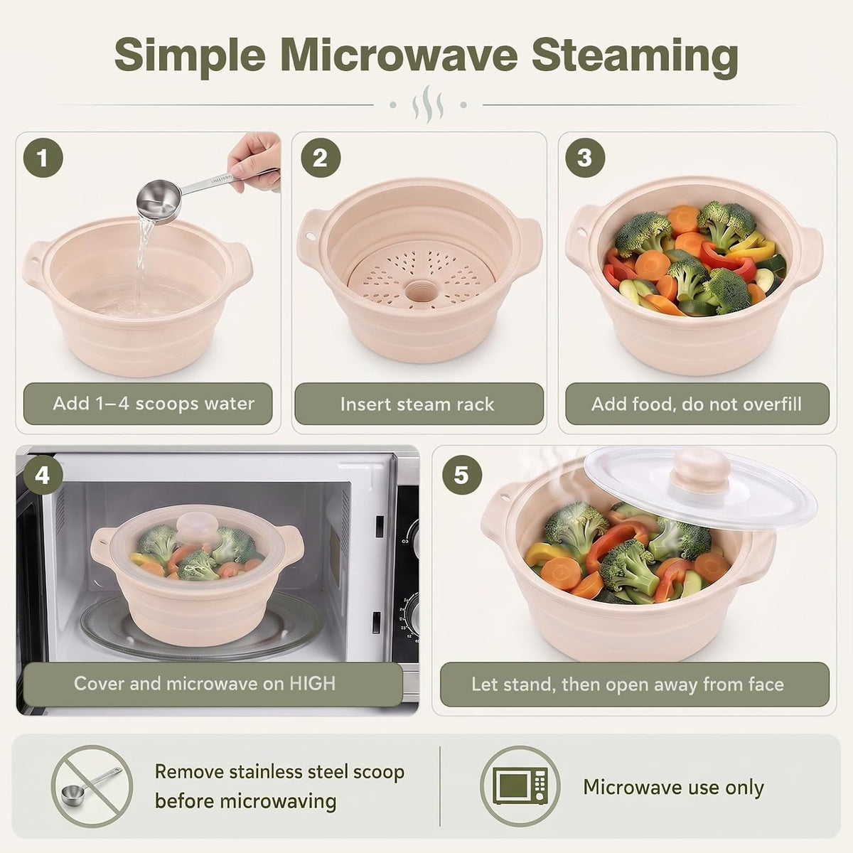 42oz Collapsible Silicone Microwave Steamer for Vegetables, Green