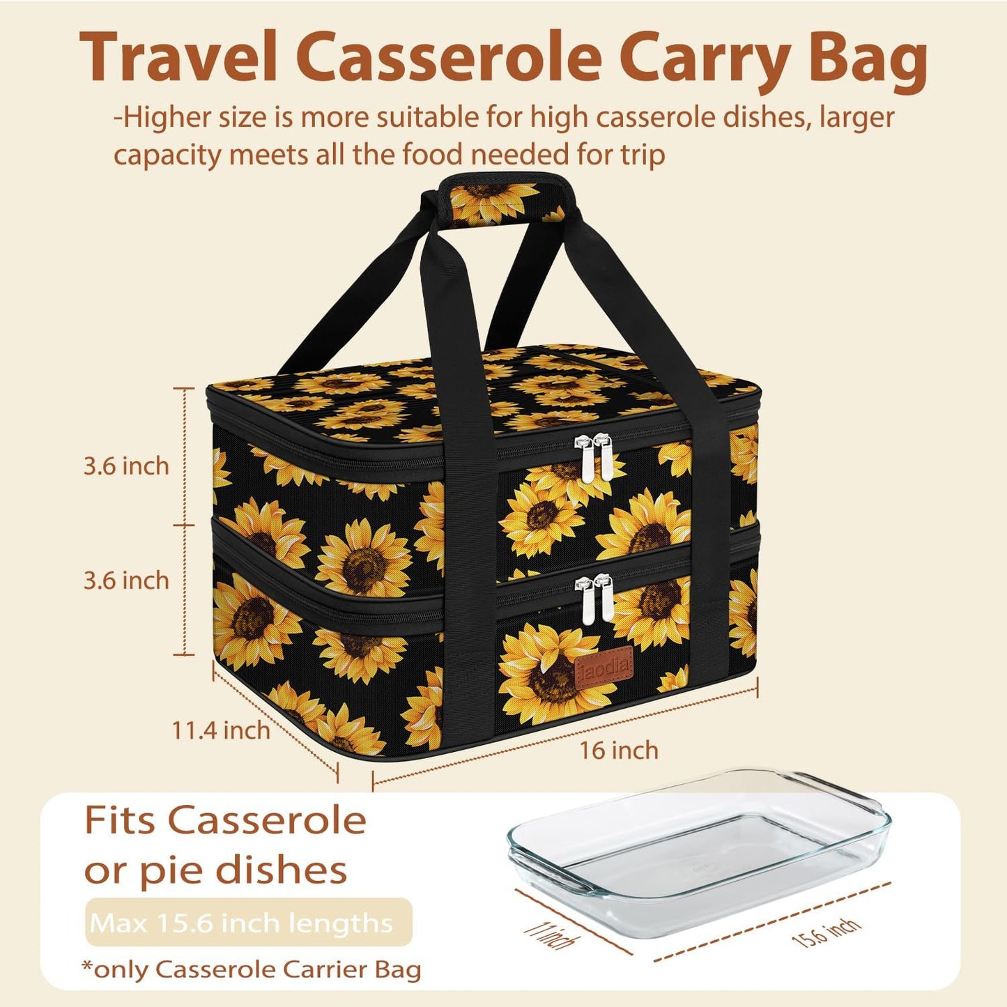 Insulated Casserole Carrier Bag, Expandable Thermal Food Carrier Insulated Travel Carry Bag for Hot or Cold Food for Picnic Cookouts Potluck Parties Fits 9" x 13" Baking Dish (Blue)