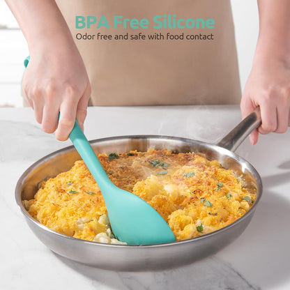 600ºF Heat Resistant Silicone Spoons: U-Taste 13.3in Solid & Slotted Kitchen Cooking Tool, Nonstick Long Rubber Utensil, Sturdy for Mixing, Serving, Stirring, Frying, Basting (Aqua Sky, 2PCS)