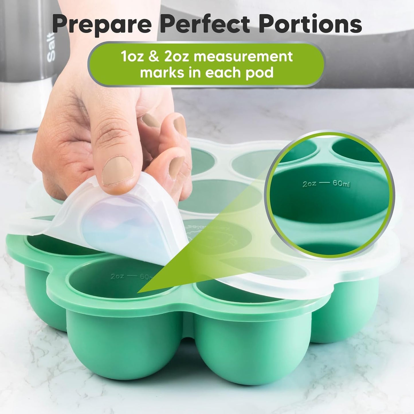 KeaBabies Silicone Food Freezer Trays with Lid, 2oz x 10 Pods Baby Food Storage Containers, Easy Puree Meal Prep, Breast Milk Silicone Freezer Molds, Dishwasher, Microwave Safe, BPA-Free (Slate)
