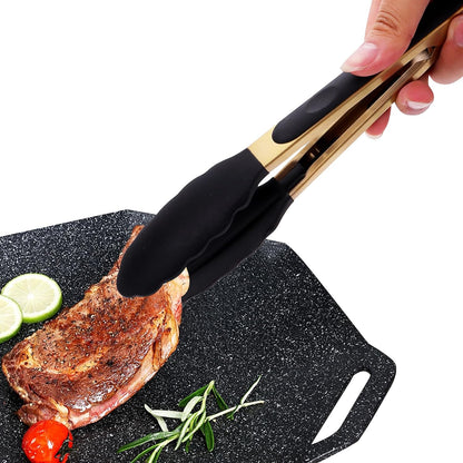 2-Piece Kitchen Spatula Tongs Food Serving Tongs 9" and 12" Cooking with BPA Free Silicone Tips, Toaster Steak Pie Pizza Pasta Spaghetti Noodles Salad Grill BBQ Buffet Clamp Serving Tools(Gold)