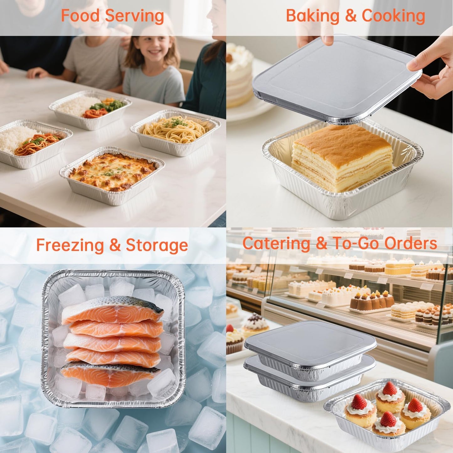 8x8 Aluminum Pans - 20 Pack Disposable Foil Pans, Heavy Duty Square Aluminum Baking & Roasting Trays for Meal Prep, Food Storage, Heating & Party Serving