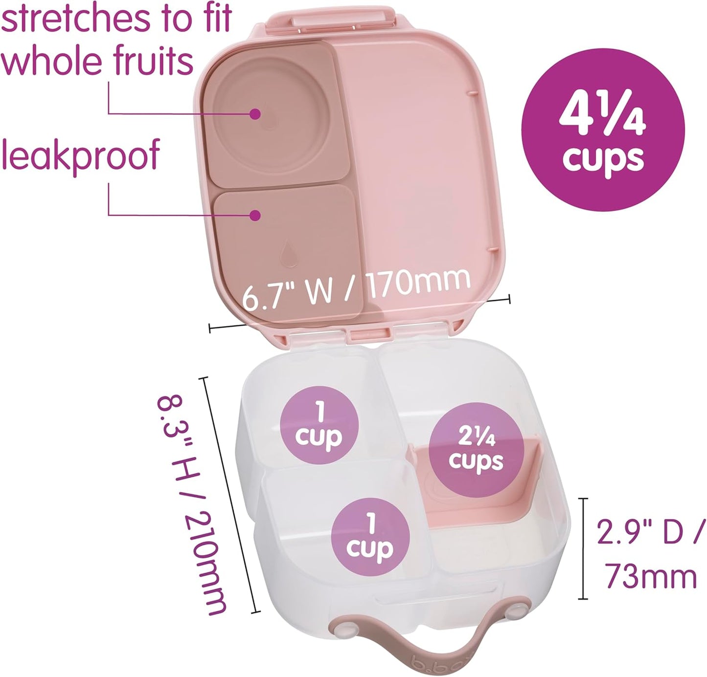 b.box Mini Lunch Box 2-Pack, Leak Proof Bento Box for Kids, 3 Compartment Snack Containers Ages 3+, Lunchbox for Daycare + School, Dishwasher Safe, BPA-Free, PFAS-Free, 4.25 Cup - Blue + Green