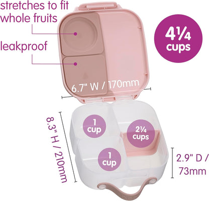 b.box Mini Lunch Box 2-Pack, Leak Proof Bento Box for Kids, 3 Compartment Snack Containers Ages 3+, Lunchbox for Daycare + School, Dishwasher Safe, BPA-Free, PFAS-Free, 4.25 Cup - Blue + Green