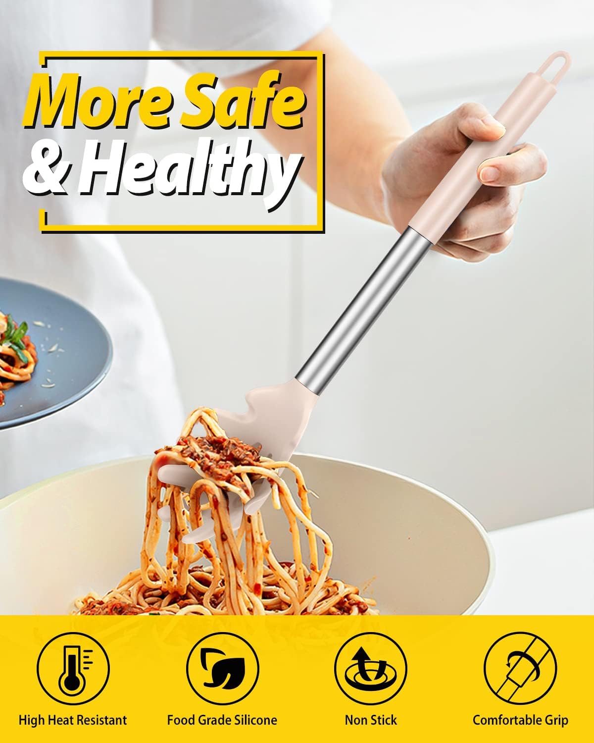 BUNDLEPRO Silicone Soup Ladle and Pasta Spoon Set, 2 Pack, Gray