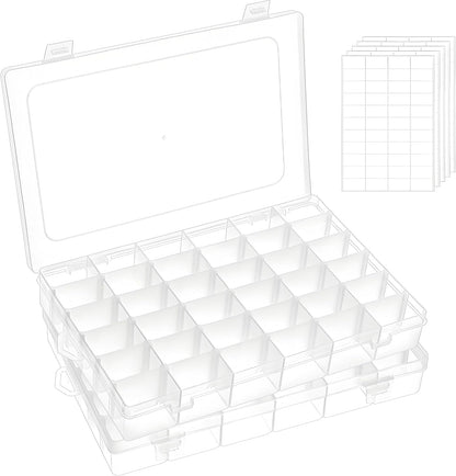 Umirokin 2 Pack 15 Grids Clear Plastic Organizer Box with Adjustable Dividers, Craft Storage Containers for Jewelry, Beads, Screws, Tackle Box, Washi Tapes, Small Parts Organizer for Arts and Crafts