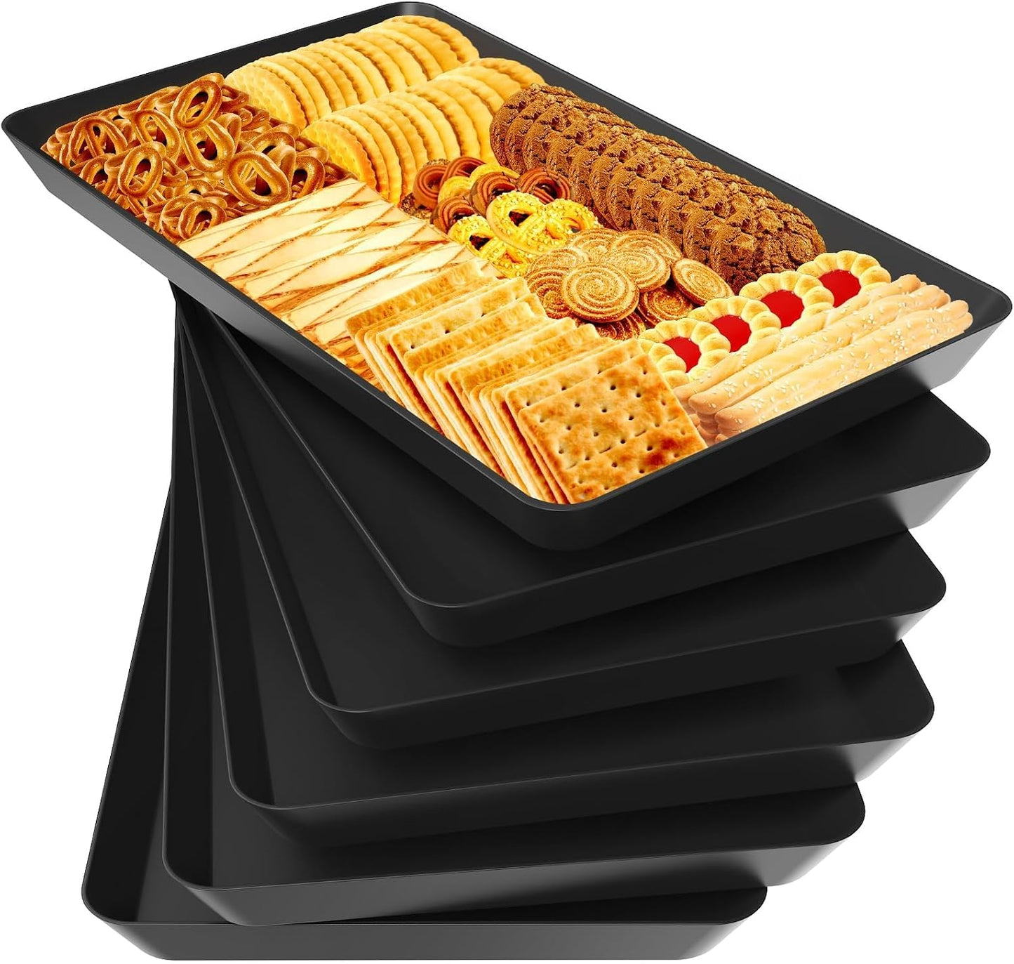 WOWBOX 4 pcs Serving Tray for Party, Grilling Accessories, Serving Platters for Snacks, Fruit, Reusable Plastic Trays for Serving Food and Pantry Organization in Kitchen & for Mothers Day Parties