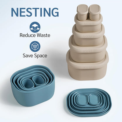 ISSEVE 6Pcs/Set Nesting Silicone Food Storage Containers with Lids, BPA Free Reusable Meal Prep Silicone Containers Lunch Box Bento Box Set (33.8oz, 20oz, 10oz, 6.7oz, 1.3oz) (Purple)