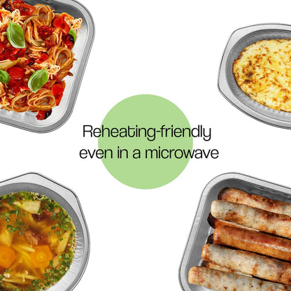 8" Square Heavy Duty Aluminum Container with lid | To-Go Boxes, Meal Prep Containers, Take-Out & Storage Containers | Reusable, Stackable | Reheat in Microwave, Stovetop, Oven & Grill (12)