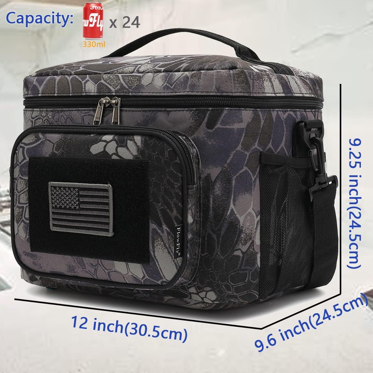FlowFly Lunch Bag, Insulated Cooler, Thermal Lunch Box Tote with MOLLE/PALS Webbing, Adjustable Padded Shoulder Strap, for Tactical Men Women Adults and Boys Girls Kids (Cyan, Medium)