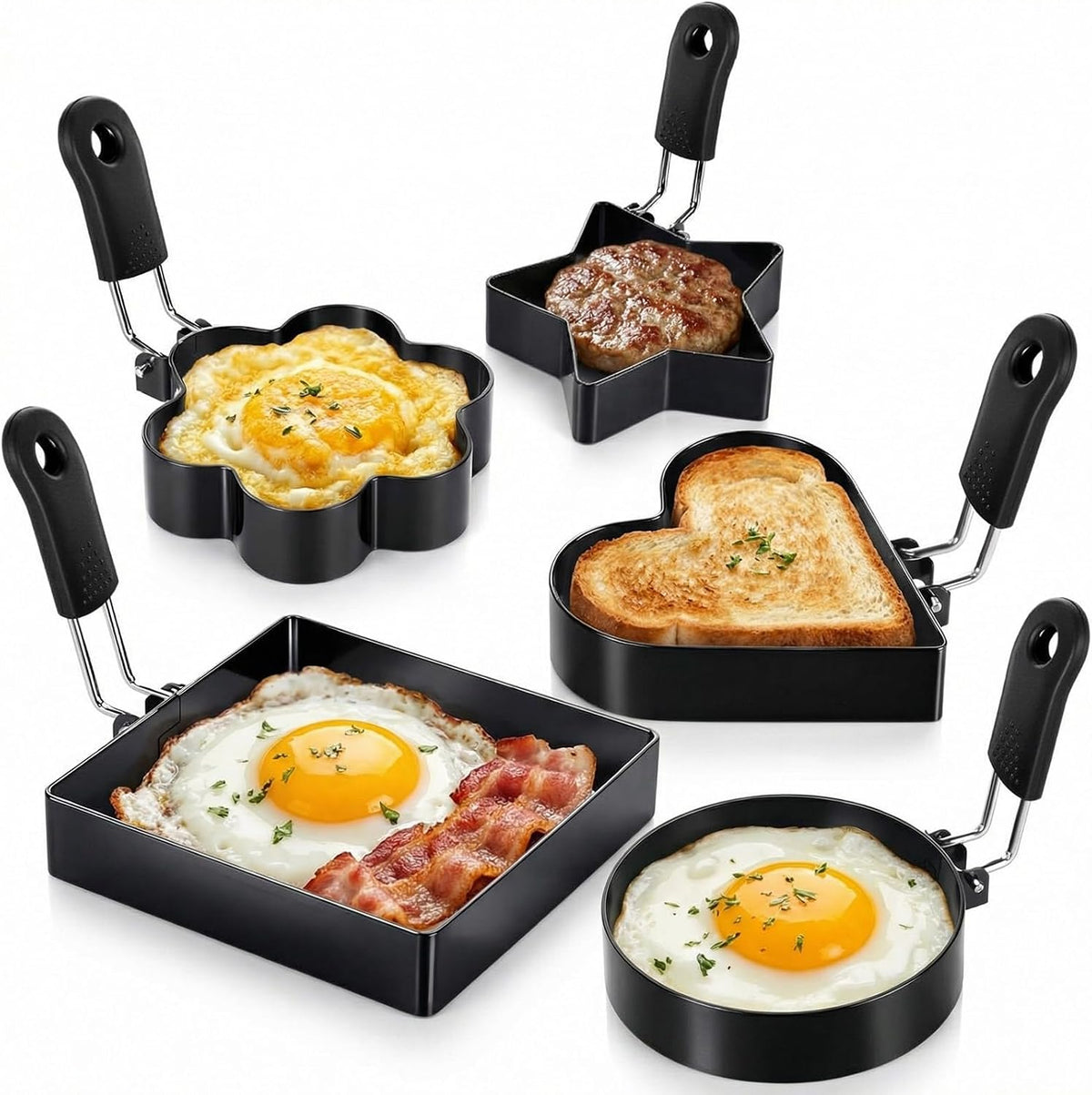 5 Pcs Egg Rings for Frying Eggs Nonstick Pancake Shapers, Assorted
